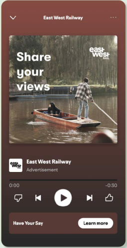 Image of an East West Rail spotify advert