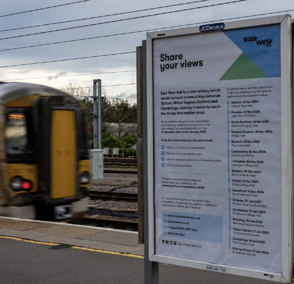 Image of the consultation poster at a railway station platform