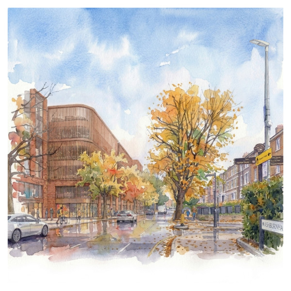 An illustration of Ashburnham Road car park south height view