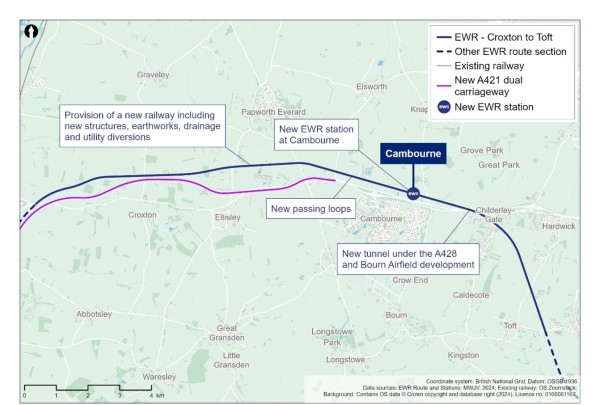 An image showing the proposed route of the project between Croxton and Toft.