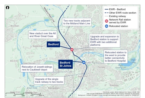 An image showing the proposed route through Bedford.