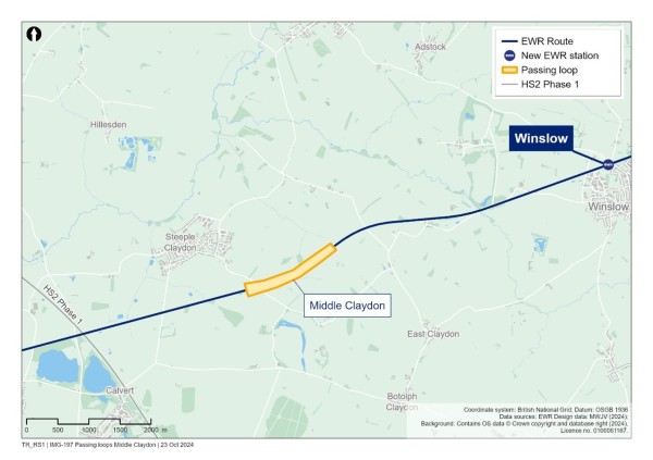 This figure shows the proposed Middle Claydon passing loop. 