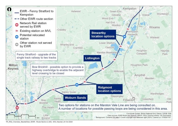 Figure 19: Map showing the Fenny Stratford to Kempston route section 
