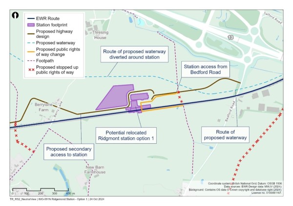 This figure shows Option 1 for potentially relocating Ridgmont station