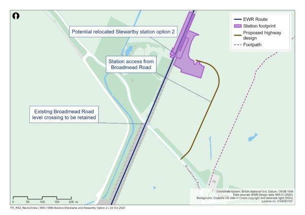 This figure is a map showing Option 2 for Stewartby station