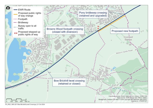 This figure is a map showing Browns Wood and Pony level crossings