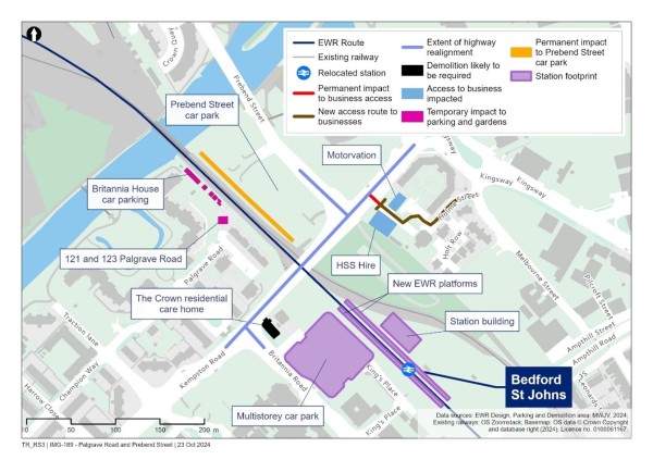 This figure is a map showing the potential impacts around Cauldwell Street