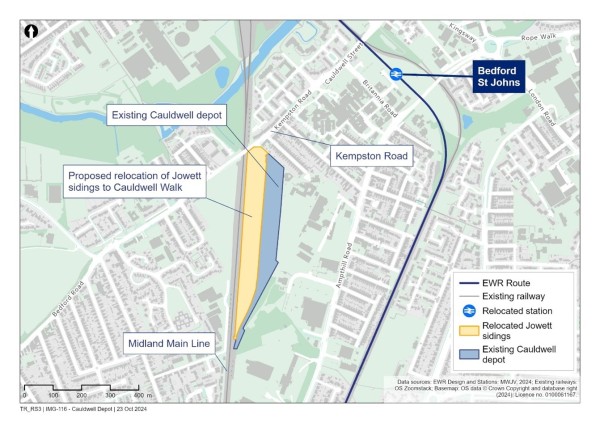 This is a figure showing the proposed relocation of Jowett sidings to Cauldwell Walk 