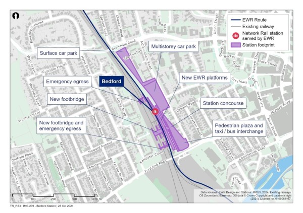This figure is a map showing the proposals for Bedford station