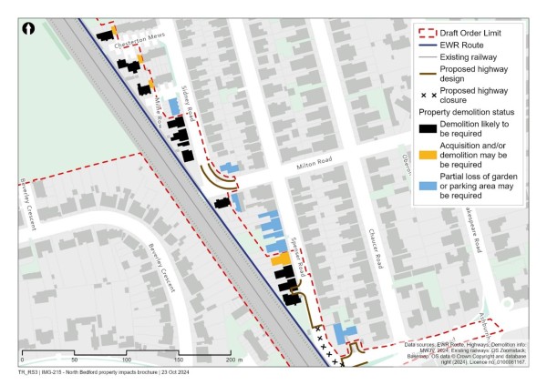 A map showing the potential property impacts in the Poets area, including highway works