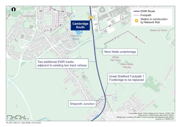 A map showing infrastructure proposals along the West Anglia Main Line