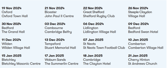 Consultation event locations and dates