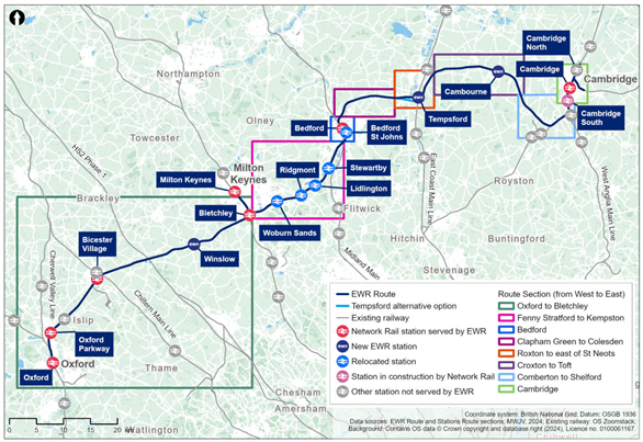 Figure 1: Map showing the eight route sections