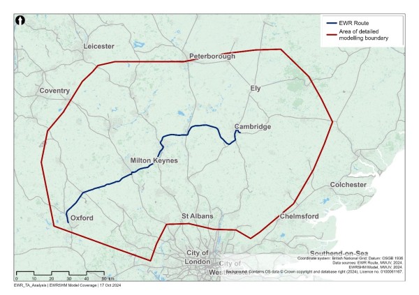 Figure 10 is an image of the EWR route and the EWR area of detailed modelling boundary.