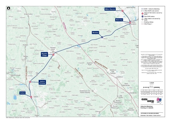 Figure 11 is an image showing the existing rail network in and around the Oxford to Bletchley study area