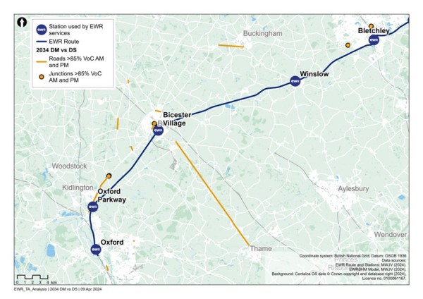 Figure 23 is an image showing a comparison of the 2034 reference case (no project) vs 2034 with project: additional roads with a Volume over Capacity