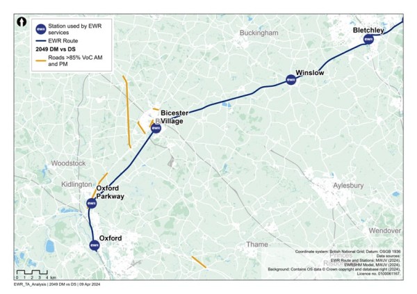 Figure 24 is an image showing a comparison of the 2049 reference case (no project) vs 2049 with project: additional roads with a Volume over Capacity