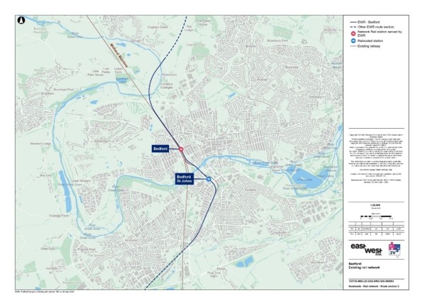 Figure 39 is an image showing the existing rail network in the Bedford study area