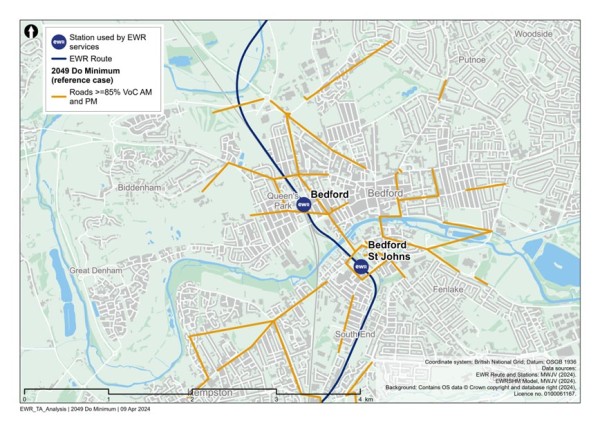 Figure 47 is an image showing roads in the Oxford to Kempston study area which are expected to have a VoC >=85% in 2034 (without the project scenario)