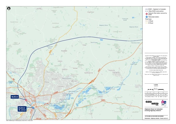 Figure 51 is an image showing the baseline highway network in the Clapham Green to Colesden study area