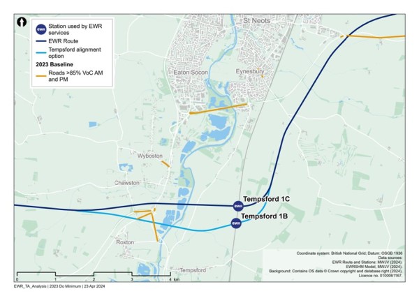 Figure 60 is an image showing roads around the Roxton to east of St Neots study area which are operating at or over capacity