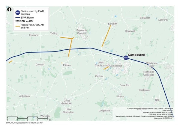 Figure 72 is a comparison of 2032 reference case (no project) vs 2032 with project: additional roads with a VoC >=85% in the Croxton to Toft study area