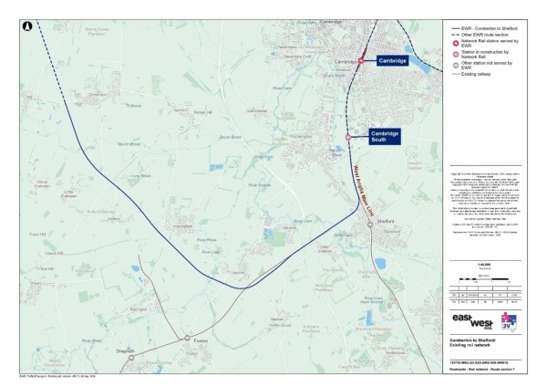 Figure 73 is an image showing the existing rail network in the Comberton to Shelford study area