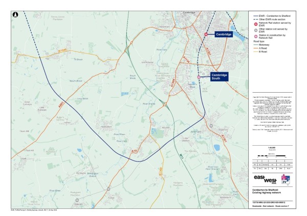 Figure 74 is an image showing baseline highway network in the Comberton to Shelford study area
