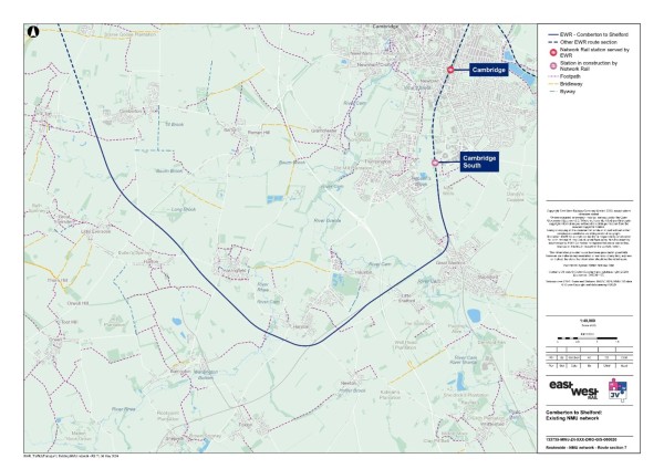 Figure 76 is an image showing public rights of way in the Comberton to Shelford study area