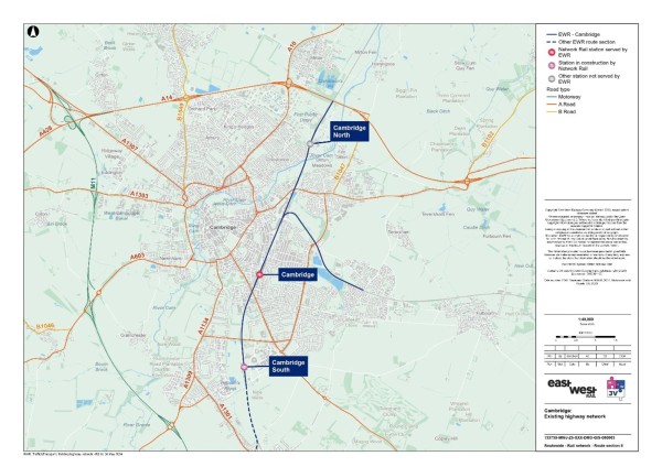 Figure 84 is a map of baseline highway network for the Cambridge study area