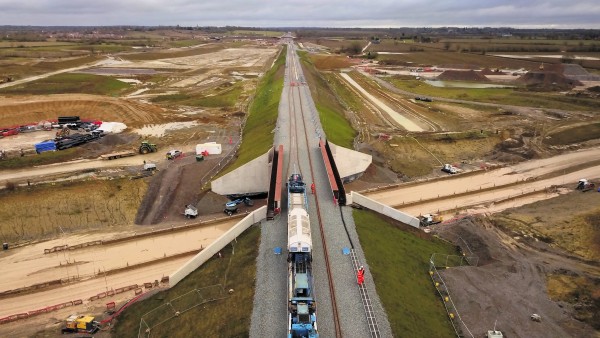Ariel shot of works on train tracks between Bicester and Bletchley