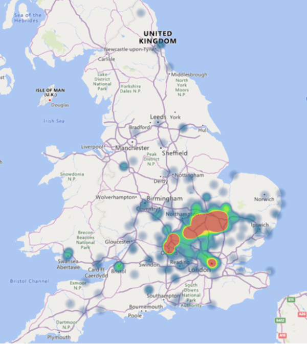 Geographical distribution of all responses with a valid UK postcode