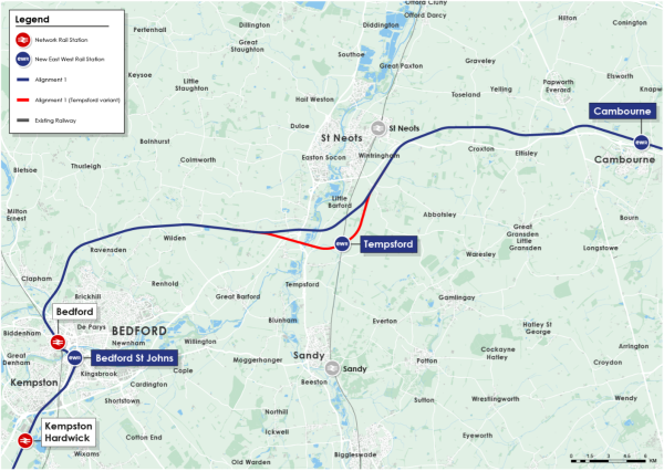 Figure 14 - Map of the route from Bedford to Cambourne