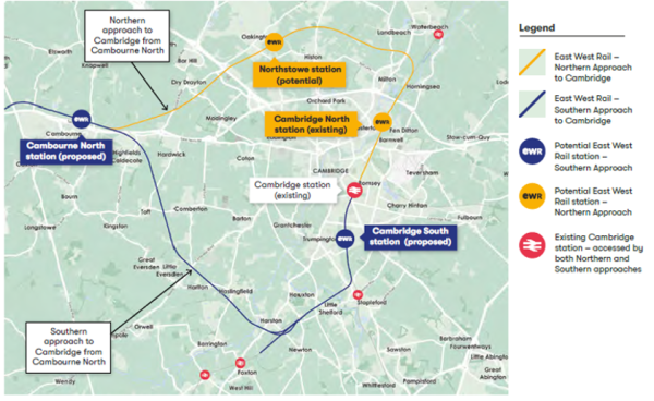 Map of approach to Cambridge 