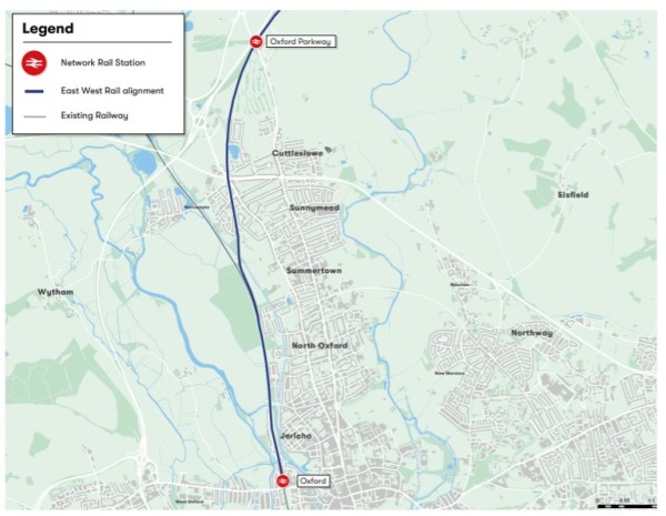 Figure 5 - Map of existing route from Oxford station to Oxford Parkway