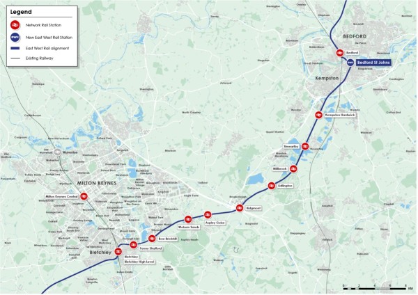 Map of the route from Bletchley to Bedford