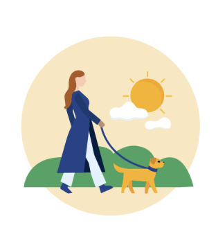 Woman walking dog icon