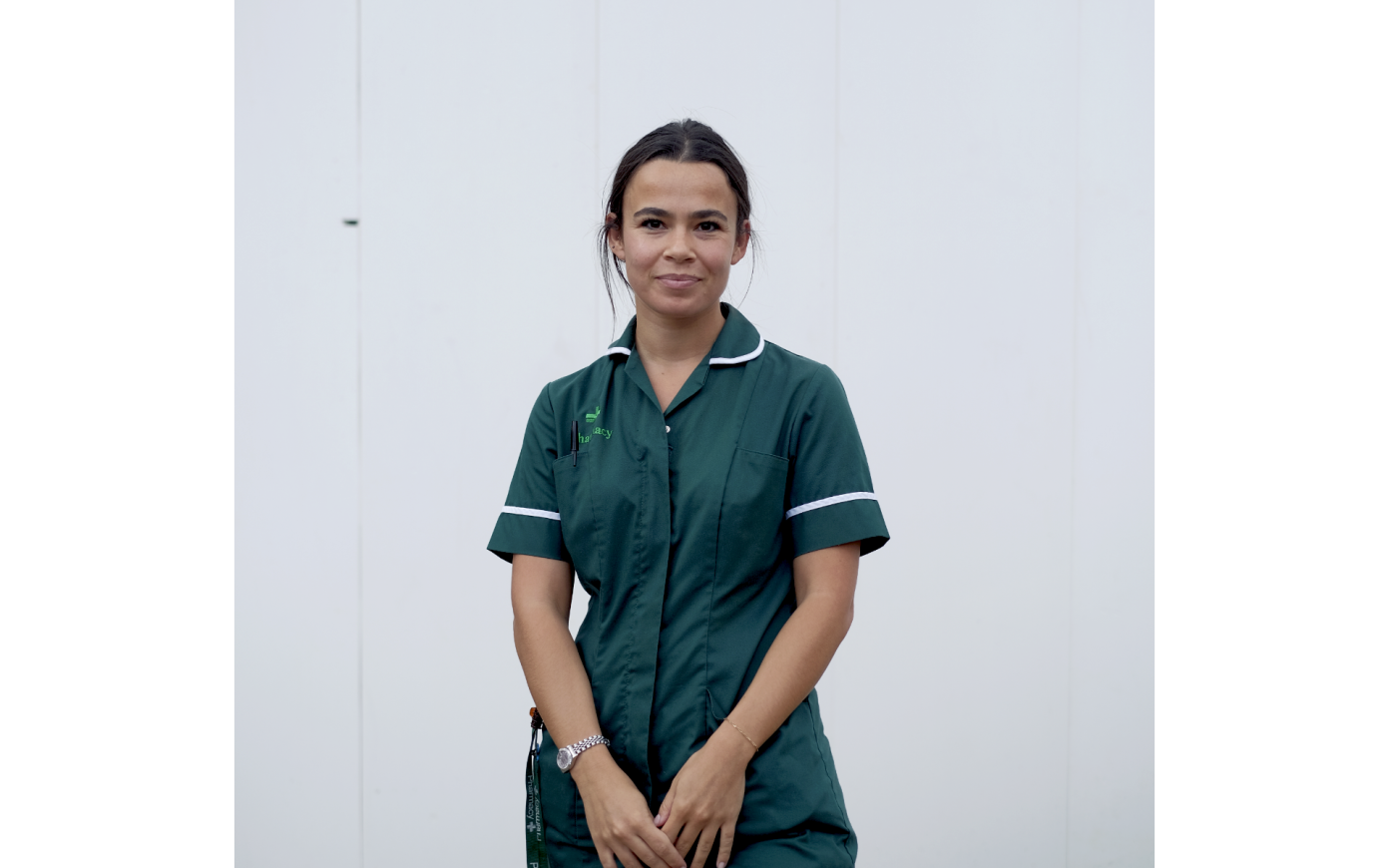 Naomi Pharmacist stood outside hospital in Cambridge
