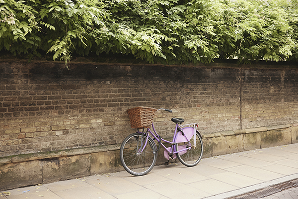 bike leaning on brick wall